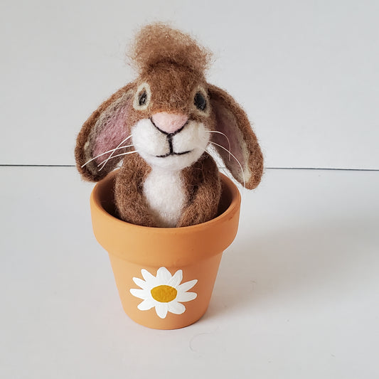 Needle Felted Bunny in Daisy Pot