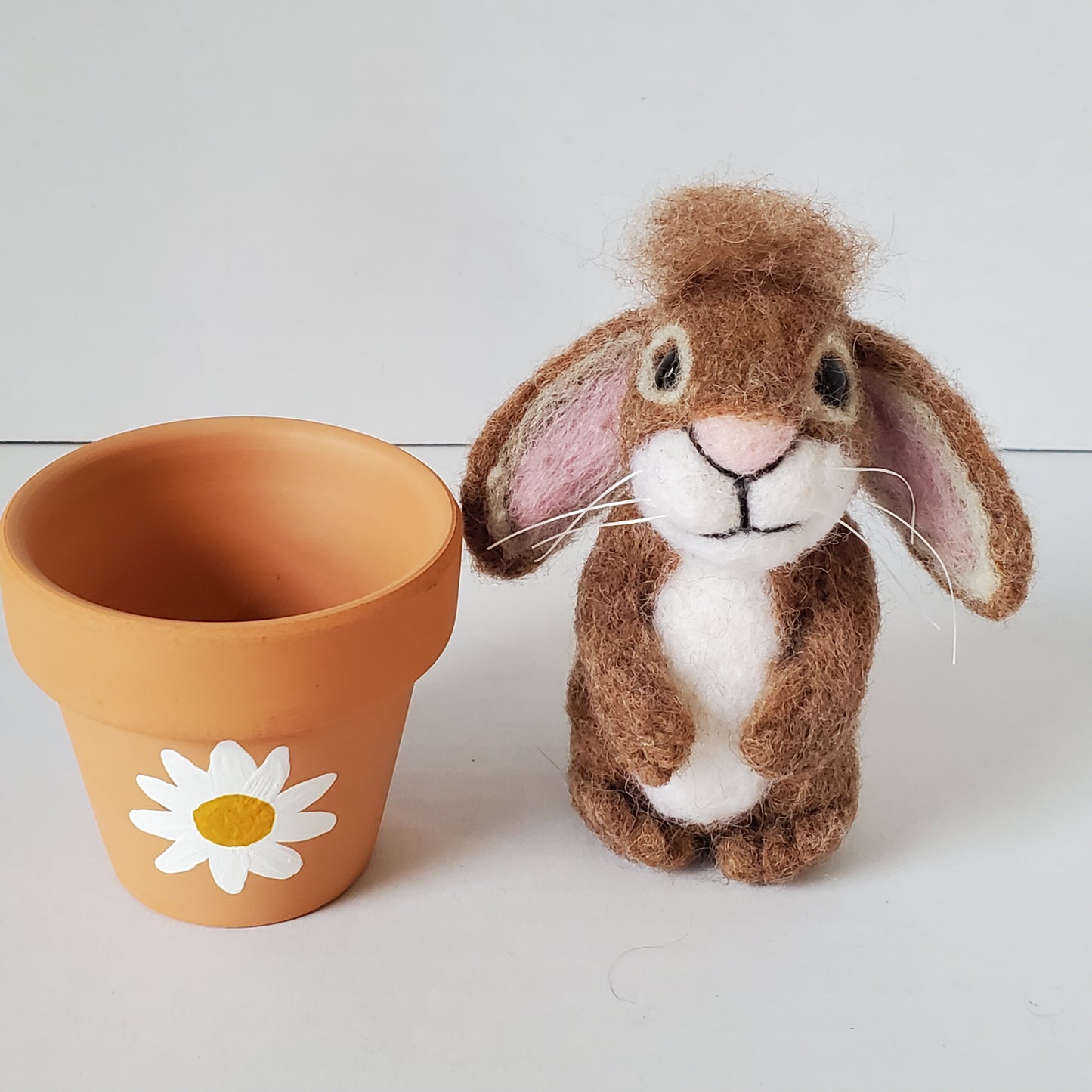 Needle Felted Bunny in Daisy Pot