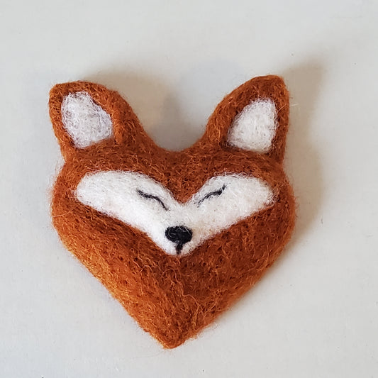Needle Felted Heart Shaped Fox Magnet