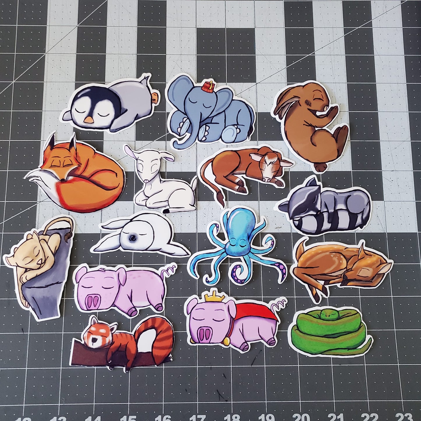 Hand Drawn Sleepy Animal Stickers 3-inch