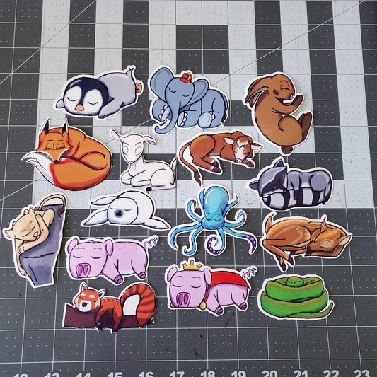 Hand Drawn Sleepy Animal Stickers 3-inch