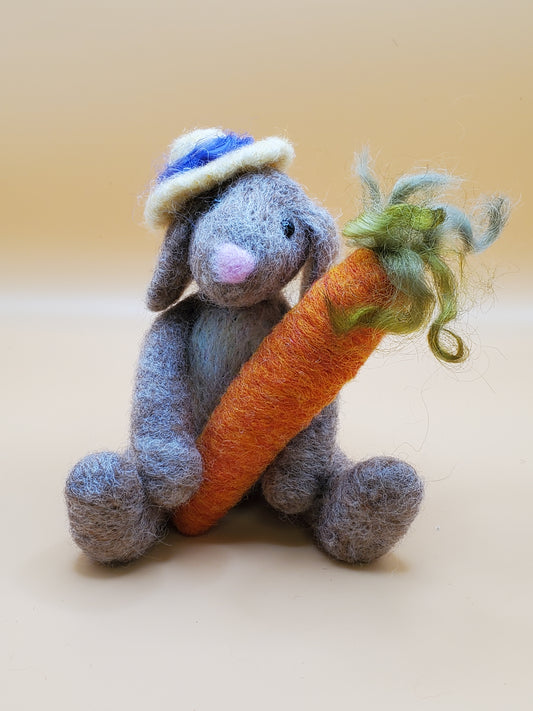 Needle Felted Garden Bunny with Carrot