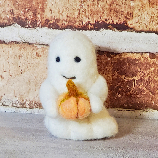 Pete the Pumpkin Ghost – Handmade Needle Felted Halloween Ghost