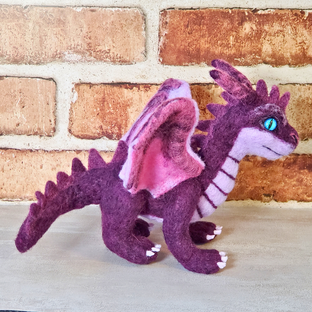Dante the Purple Dragon – One-of-a-Kind Needle Felted Sculpture