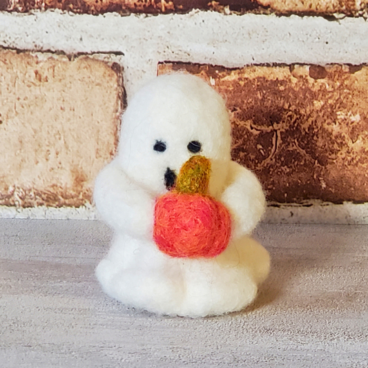 Gus the Pumpkin Ghost – Handmade Needle Felted Halloween Ghost