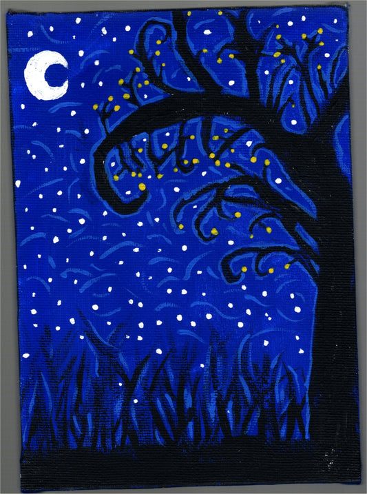 Tree At Night Acrylic Painting